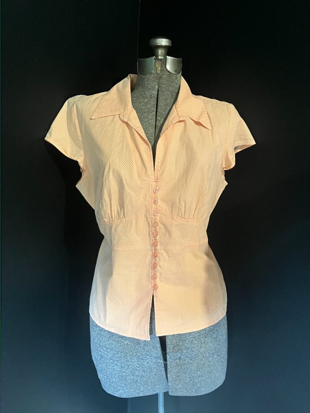 Flawed! Vintage Fiorlini International Peach Polka Dot Fitted Shirt waist tie